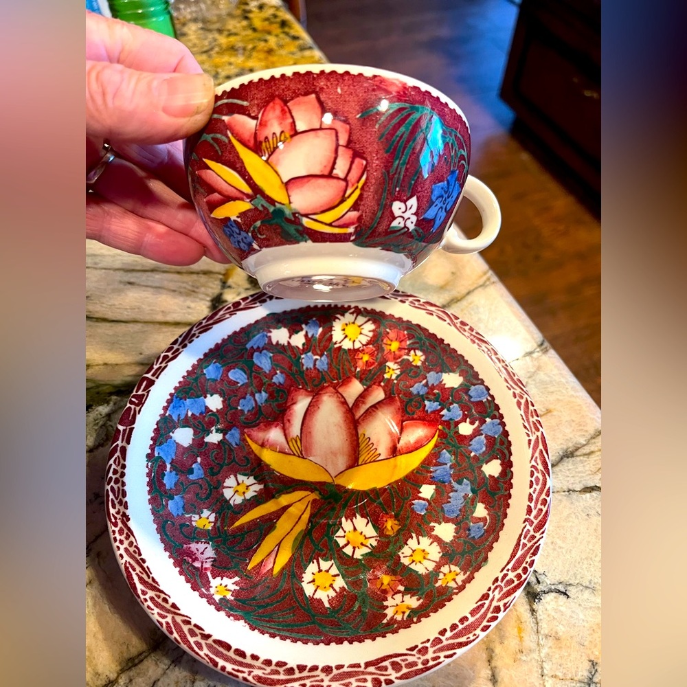 Vernon Kilns Lei Lani  cup and saucer. Vintage Designed by Don Blanding.